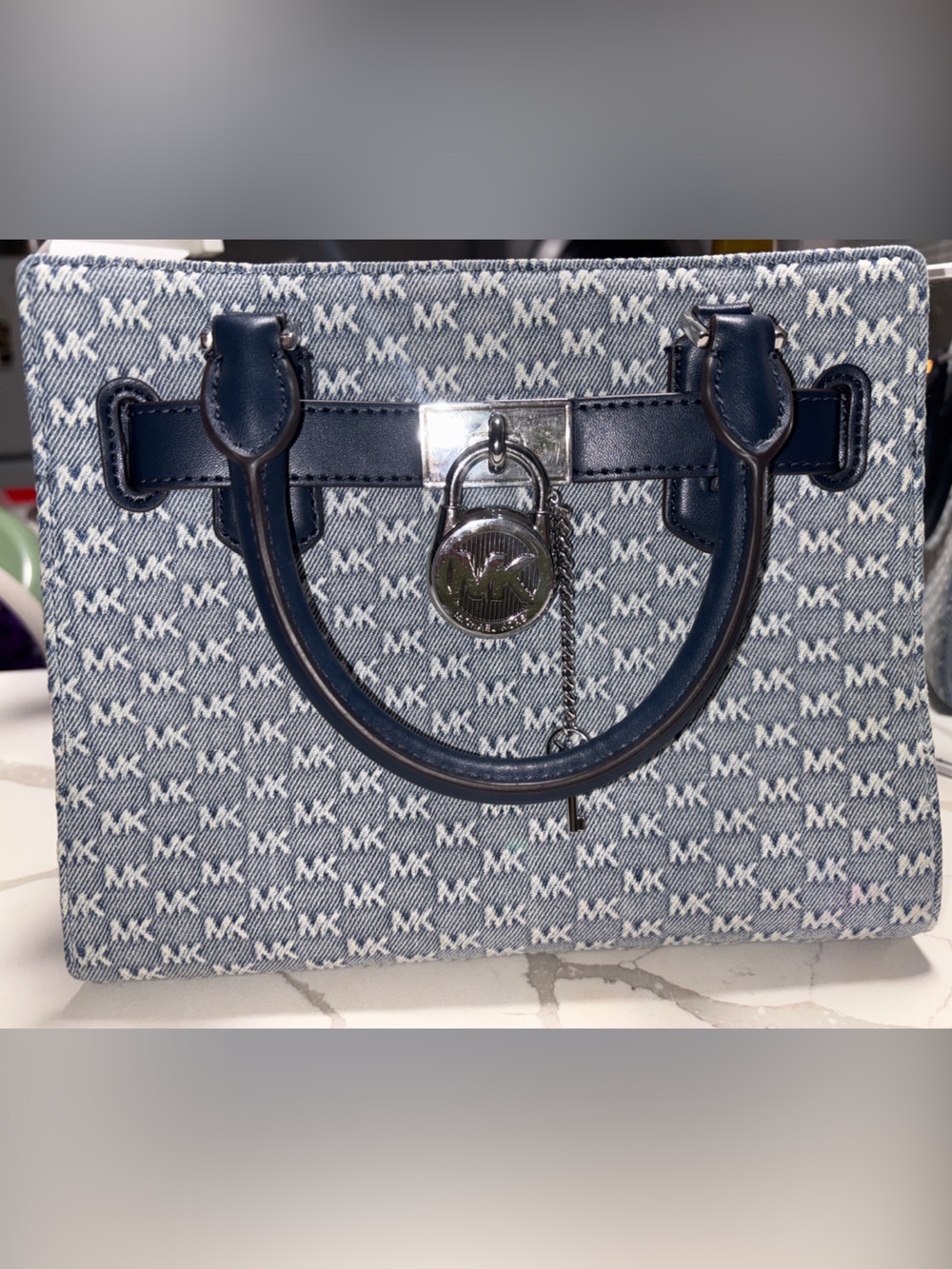 Michael Kors denim  Monogram Hamilton  with Silver Hardware